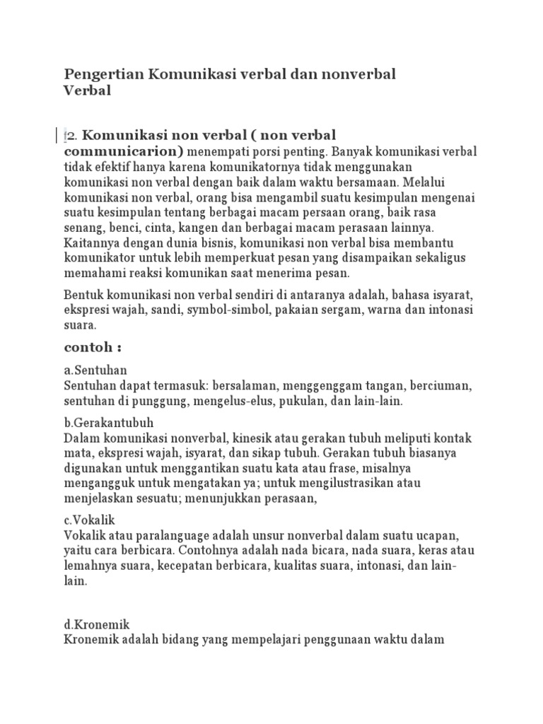 Pengertian Komunikasi Verbal Dan Nonverbal