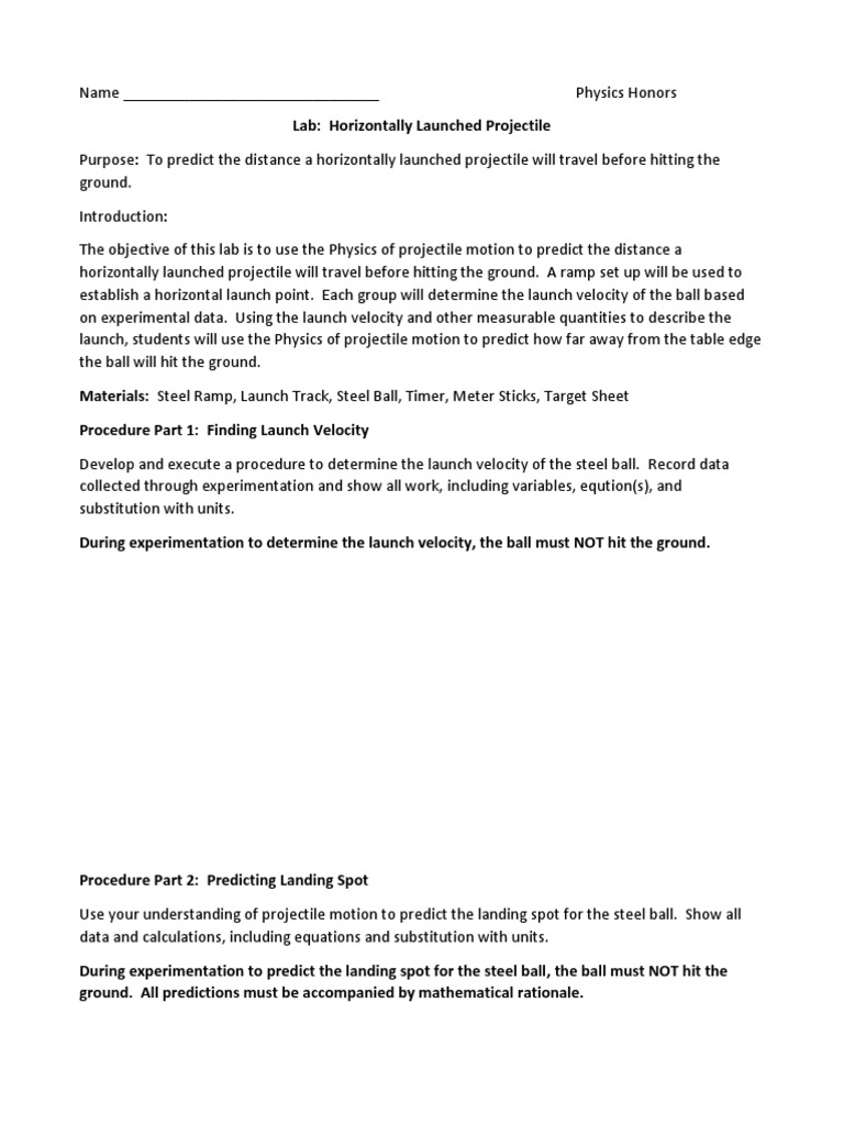 Horizontally launched projectile lab 11 2013 pdf experiment