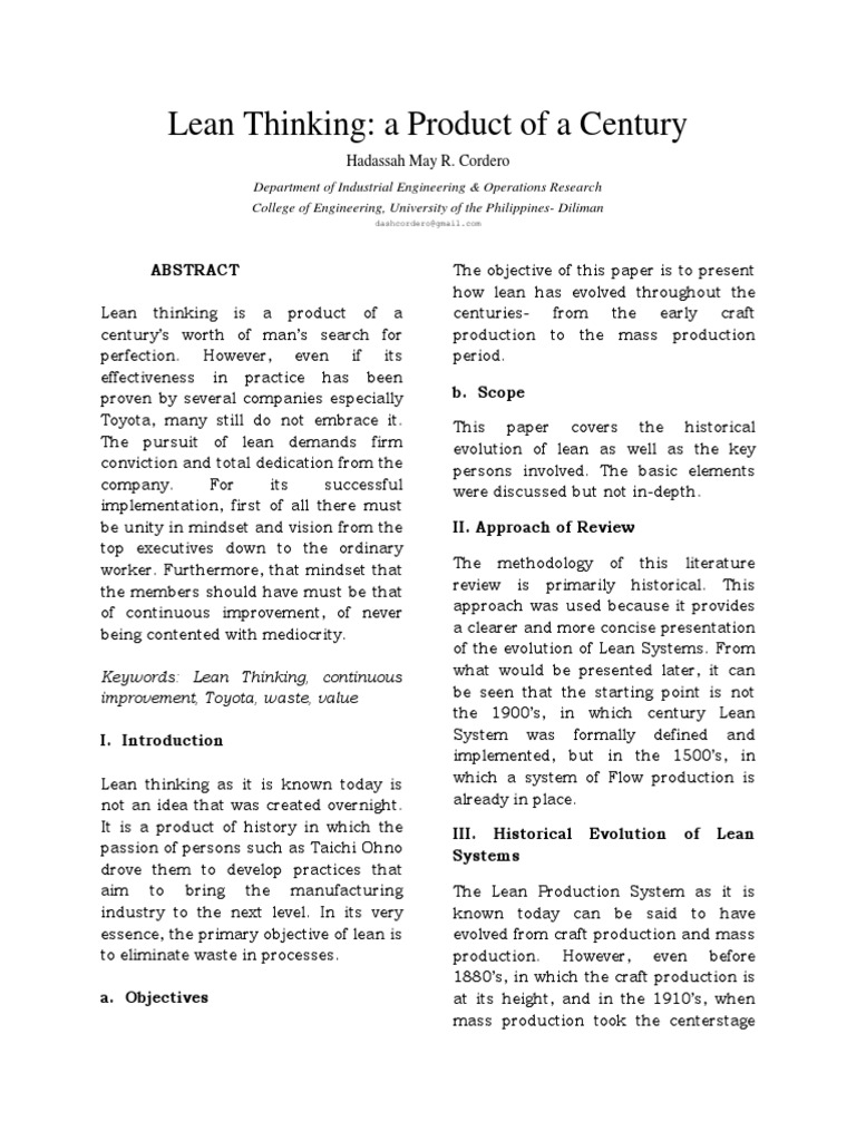 Evolution of Lean - Paper | PDF | Lean Manufacturing | Operations ...