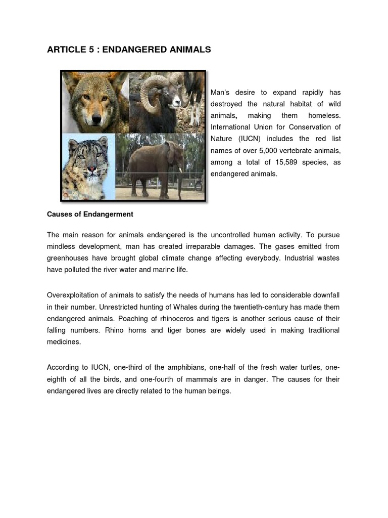 Article 5Causes aARTICLE 5 ENDANGERED ANIMALSnd Saving Endangered Species Wildlife