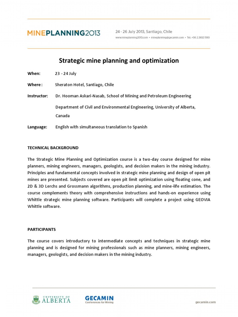 Strategic Mine Planning Course Details | PDF | Mining | Mathematical ...