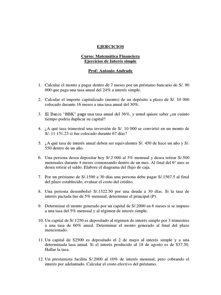 Ejercicios de Interés Simple en Finanzas | PDF | Interés | Dinero