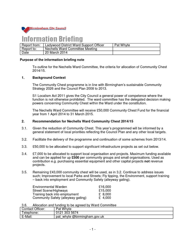 Community Chest Briefing 20 March 2014 | PDF | Technology & Engineering