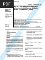 NBR 13796 (Abr 1997) - Água - Determinação de nitrogênio orgânico, Kjeldahl e total - Métodos macro e semimicro Kjeldahl