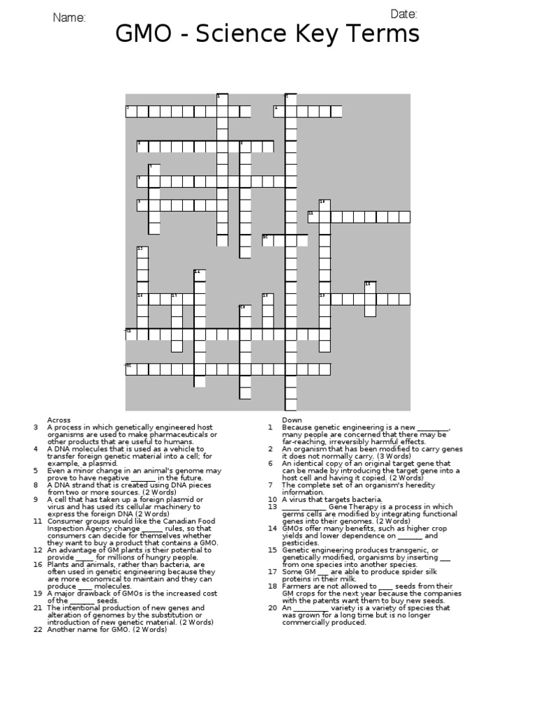 Gmo Science Crossword PDF Modified Organism Engineering