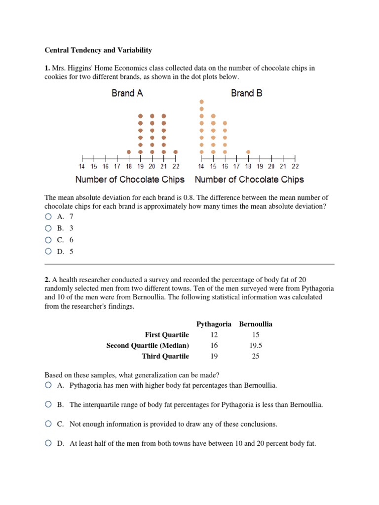 Central Tendency and Variability Analysis | PDF | Median | Mode ...
