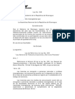 NICARAGUA Reforma A Ley de Telecomunicaciones - Ley N°326 de 1999 PDF