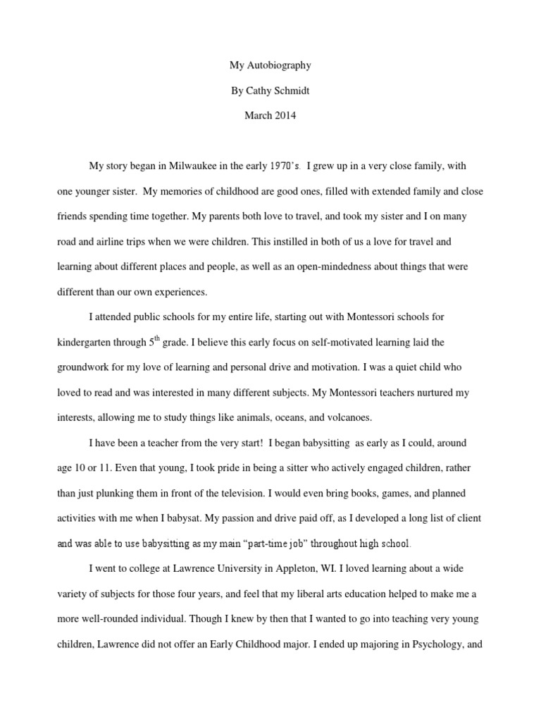 Autobiography | PDF | Early Childhood Education | Child Care
