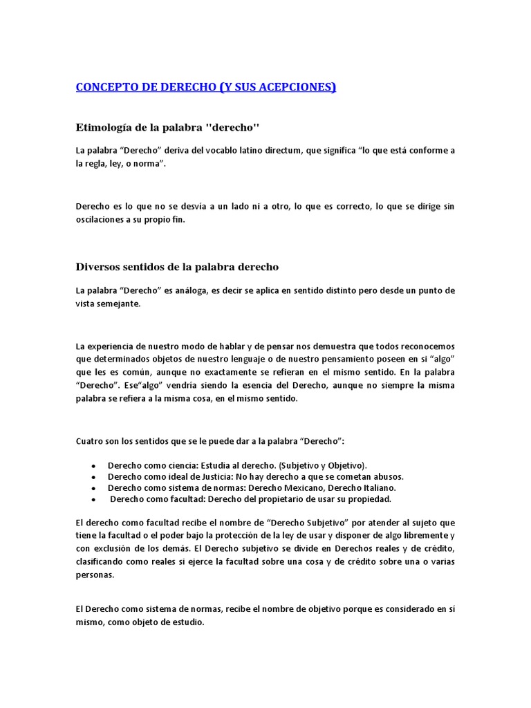 Concepto de Derecho y Sus Acepciones