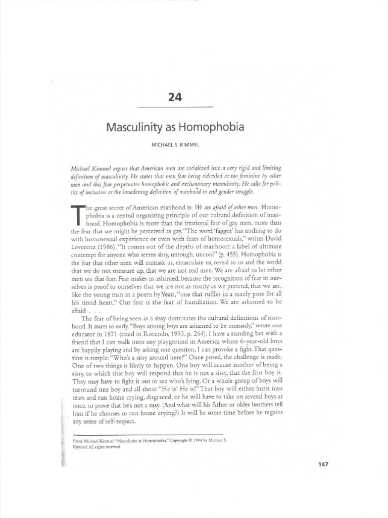 Kimmel - Masculinity As Homophobia | PDF | Masculinity | Homophobia