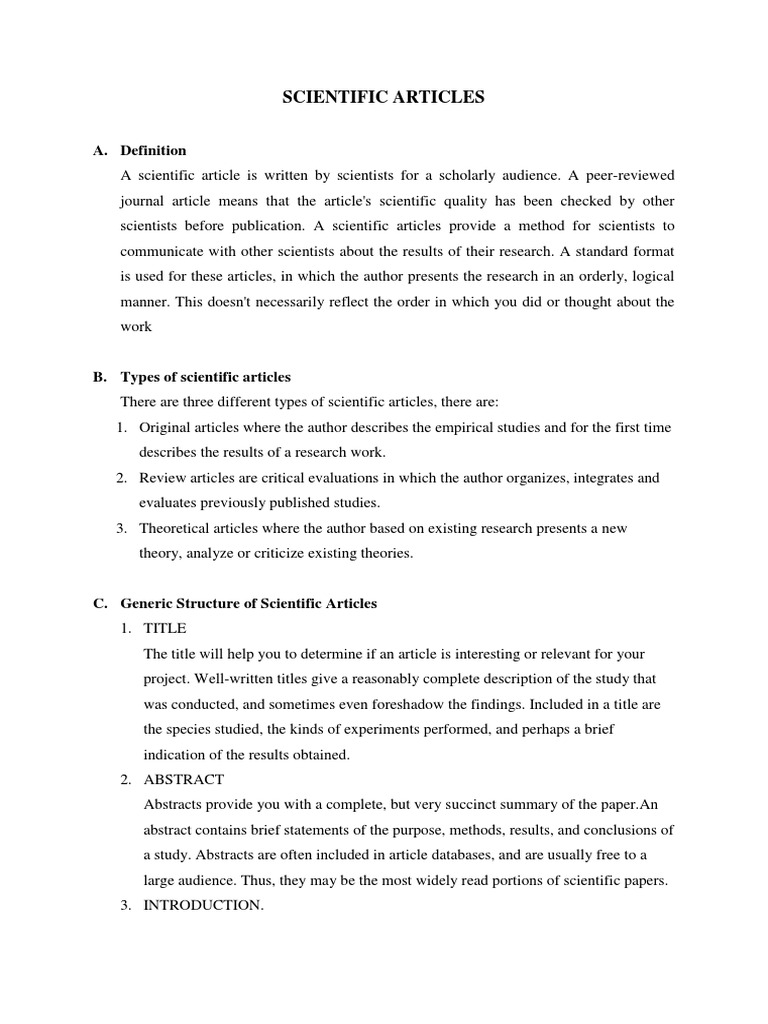 Scientific Articles Abstract (Summary) Science