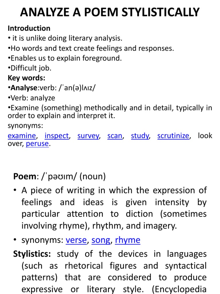 Stylistic Analysis of Poetry | PDF | Linguistics | Semantics