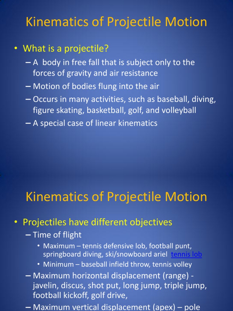 Kinematics of Projectile Motion | PDF | Trajectory | Velocity