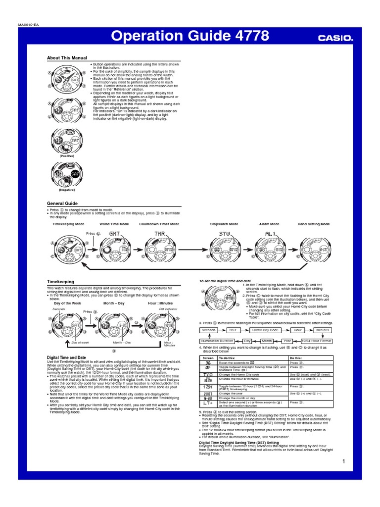 G-Shock 4778 Time Setting Guide | PDF | Business