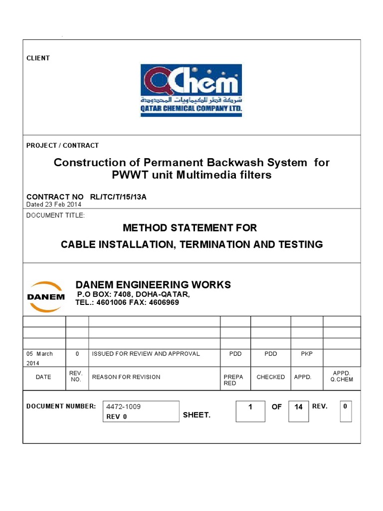 Cable Installation Method Statement | PDF | Cable | Quality Assurance
