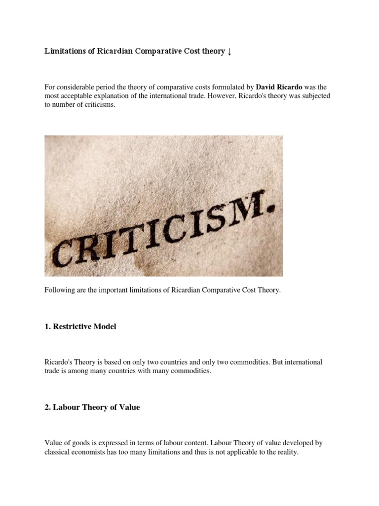 Limitations of Ricardian Comparative Cost Theory PDF Comparative