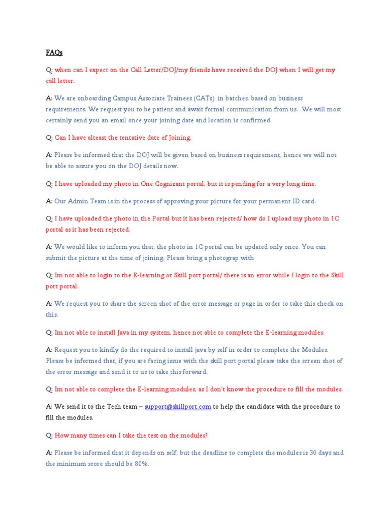 Cognizant Onboarding FAQs for New Hires | PDF | Identity Document ...