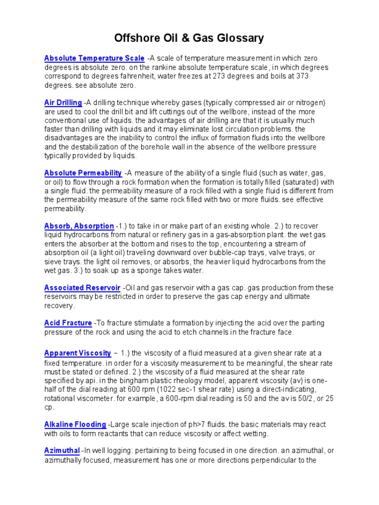 Offshore Oil & Gas Glossary PDF Casing (Borehole) Drilling Rig