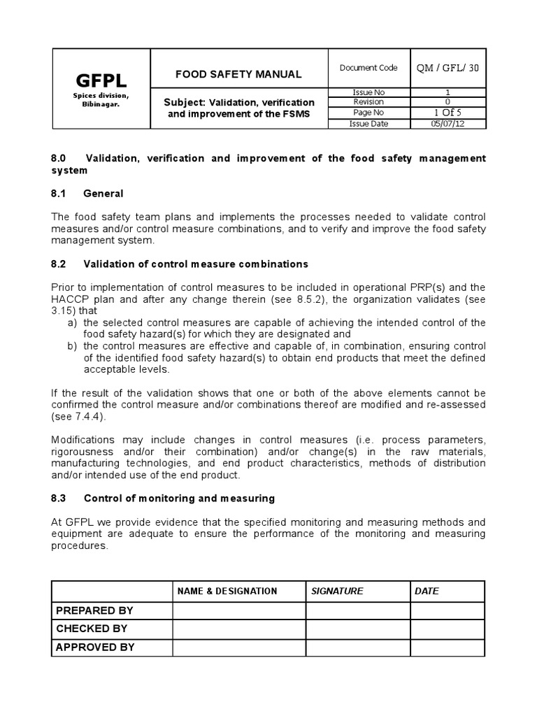 31 Validation, Verification and Improvement of The FSMS | PDF ...