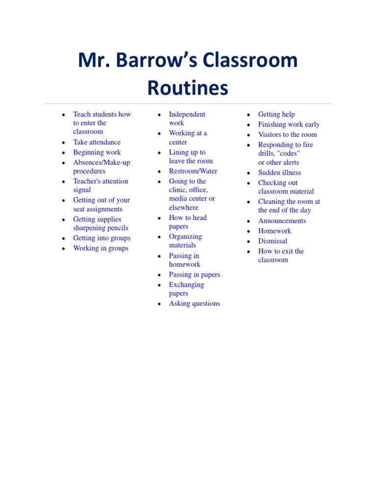 Classroom Routines Guide | PDF