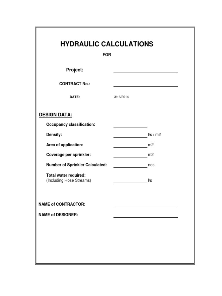 Sprinkler Calculation PDF Fire Sprinkler System Valve