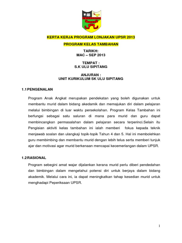 Kertas Kerja Kelas Tambahan Upsr Pdf