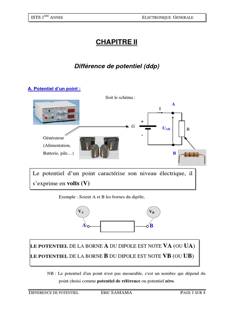 La Difference de Potentiel TD Complet PDF Tension électrique Quantité — free download