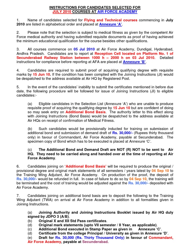 air force joining instructions