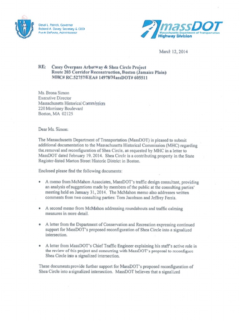Letter From Department of Transportation To Historical Commission Re ...