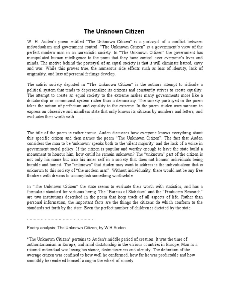 The unknown citizen w h auden analysis picture