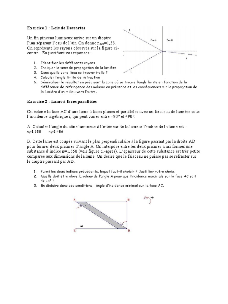 Optique : Lois de Descartes et Prismes | PDF | Réfraction | Indice
