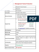 Job Details of Management Trainee Production