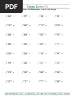 Square Roots (A) : Instructions: Find The Square Root of Each Integer. 441 225 64 81