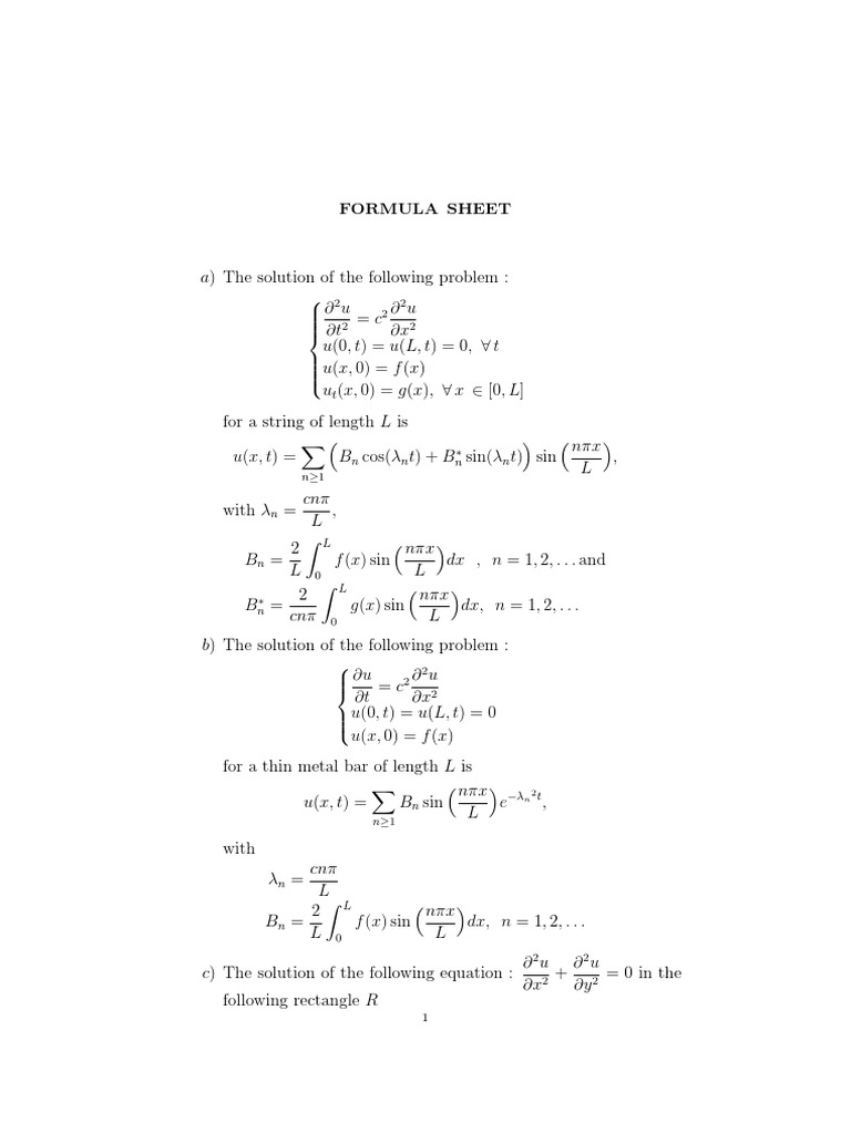 Partial Differential Equations Formula Sheet