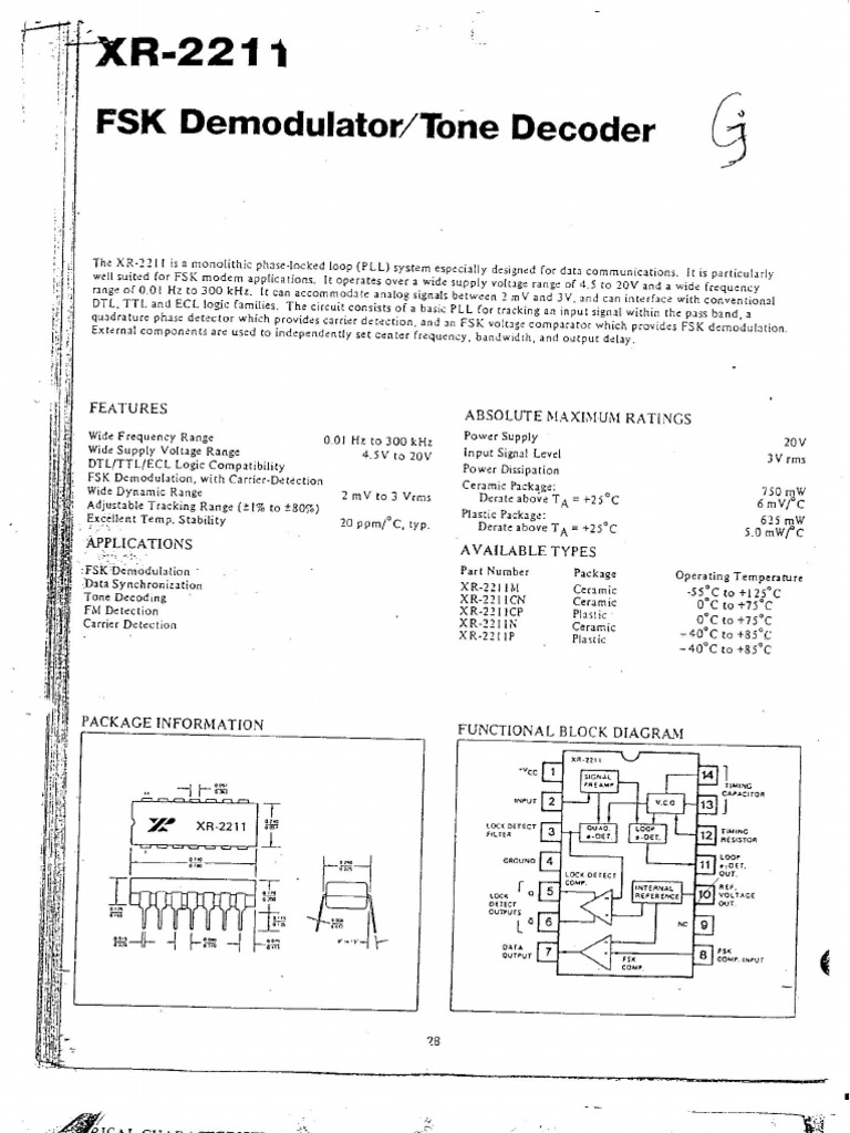 XR2211 FSK Demodulator Overview | PDF | Science & Mathematics