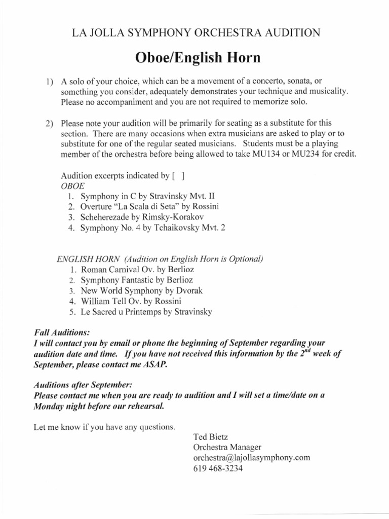 Oboe English Horn Excerpts PDF Orchestras Cor Anglais