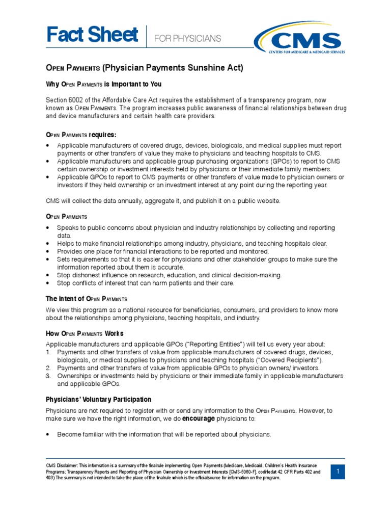 CMS PPSA Physician Fact Sheet Medicare (United States) Medical Device