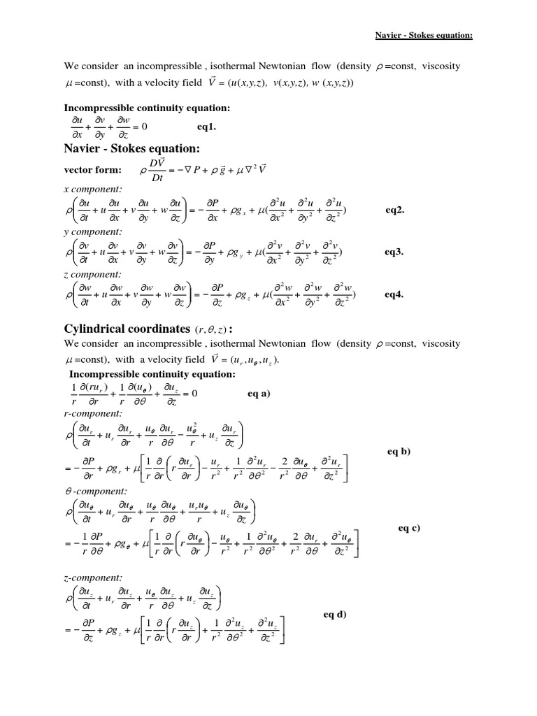 Navier Stokes Equation in Cartesian and Polar Coordinates | PDF