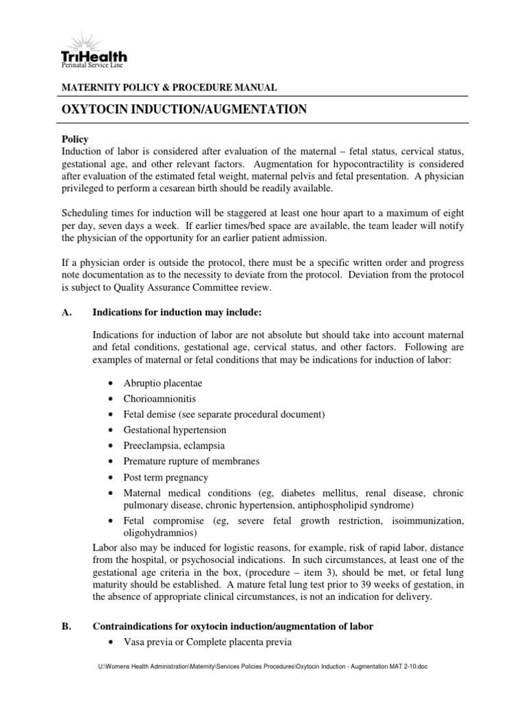 Oxytocin Induction Augmentation MAT 2101 Childbirth Intravenous Therapy