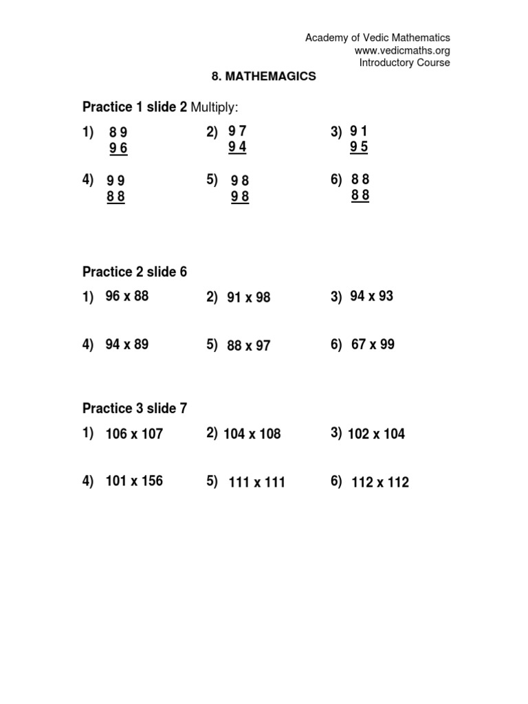 Vedic Maths Level 1 Practice Guide | PDF | Teaching Mathematics