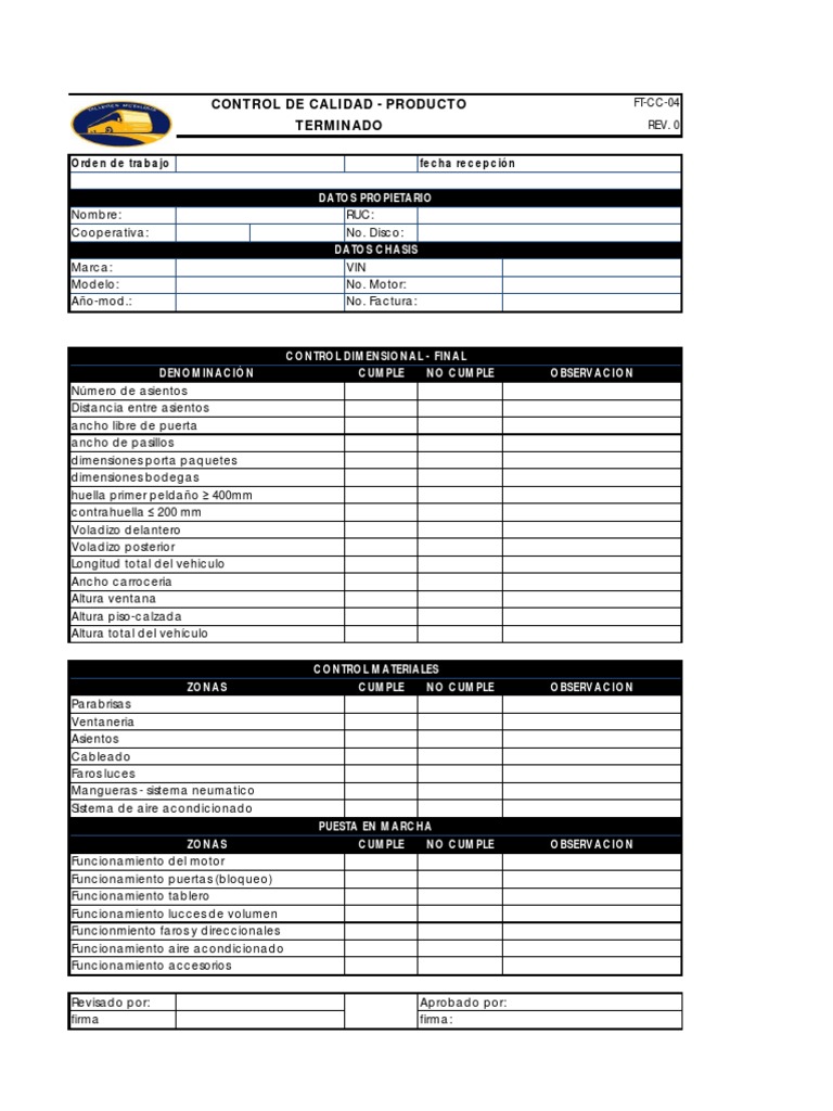Formato de Control de Calidad Vehicular | PDF | Sedanes | Transporte ...
