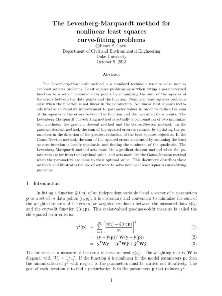 The Levenberg-Marquardt Method For Nonlinear Least Squares Curve ...