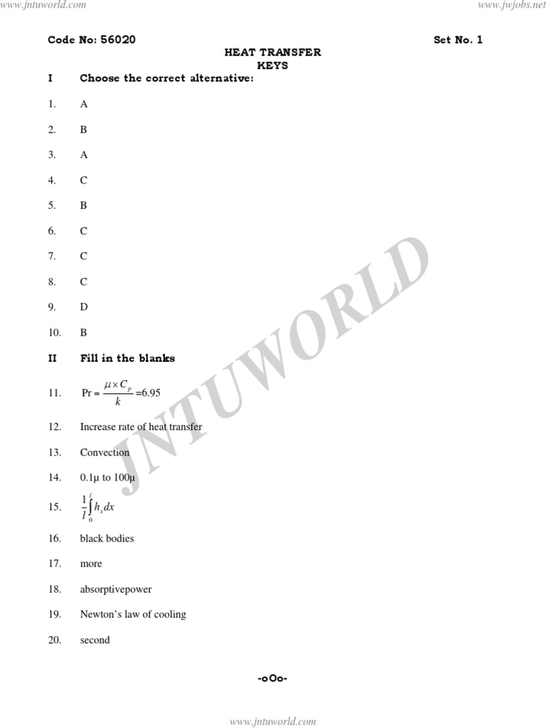 Heat Transfer Exam Keys and Answers | PDF