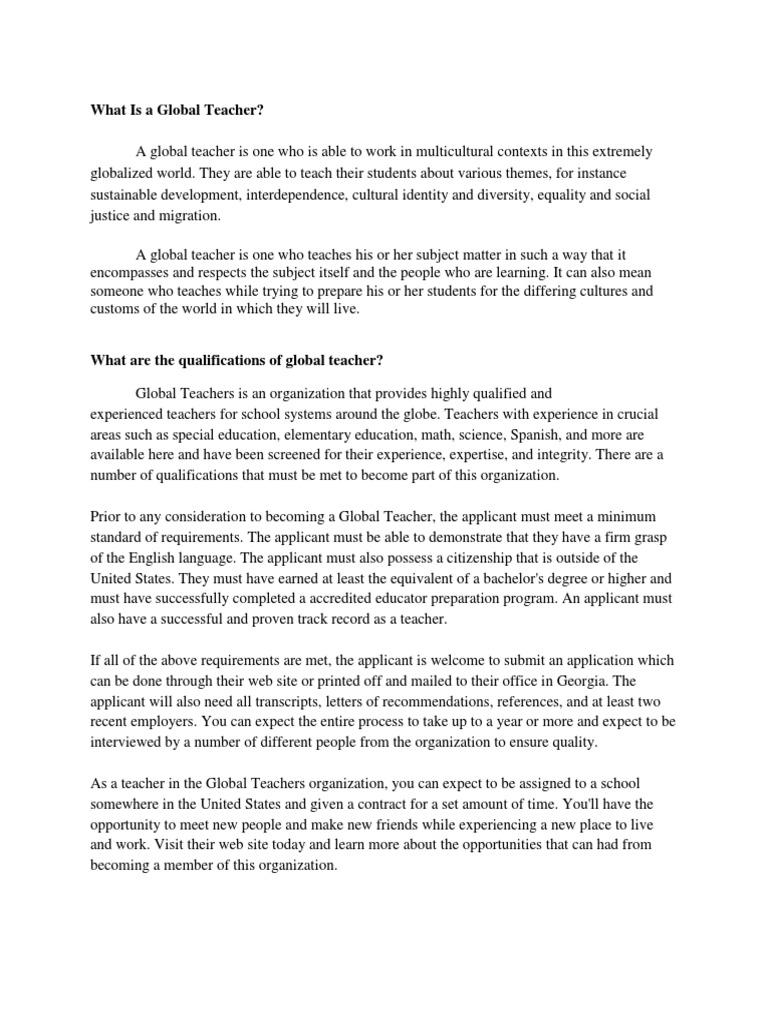 Defining the Global Teacher Role | PDF | Teachers | Behavior Modification