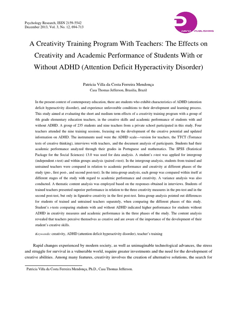 A Creativity Training Program With Teachers - The Effects On Creativity ...