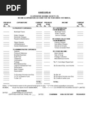 income expenditure account of a co operative housing society expense government finances assets liability equity examples provisional balance sheet sample