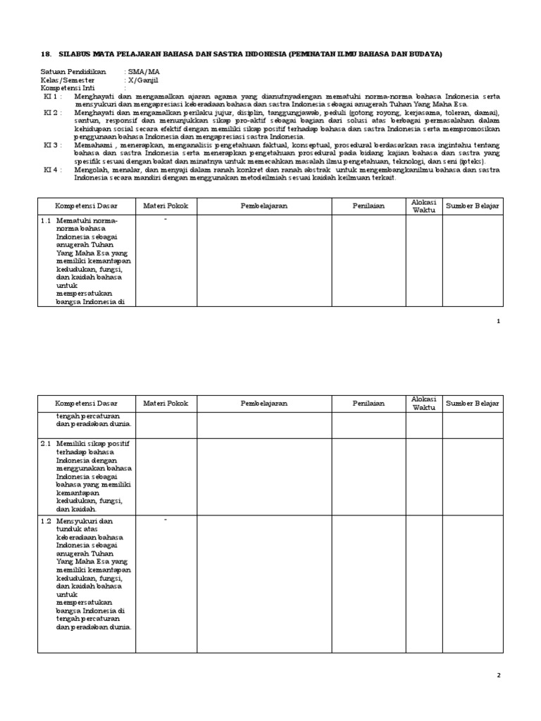 SILABUS SMA Peminatan Ilmu Bahasa Dan Budaya
