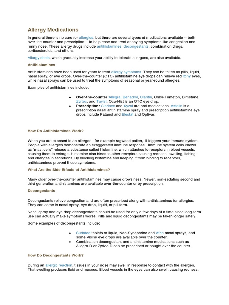 Allergy Medications Allergy Allergen