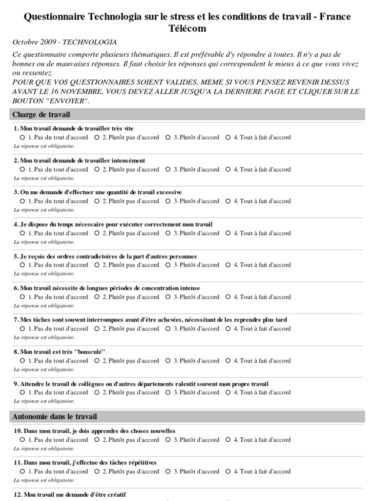 Questionnaire de France Télécom À Ses Salariés | PDF | Gestion des ...