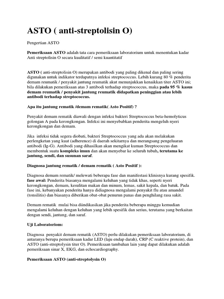 Pemeriksaan dan Arti ASTO Positif | PDF